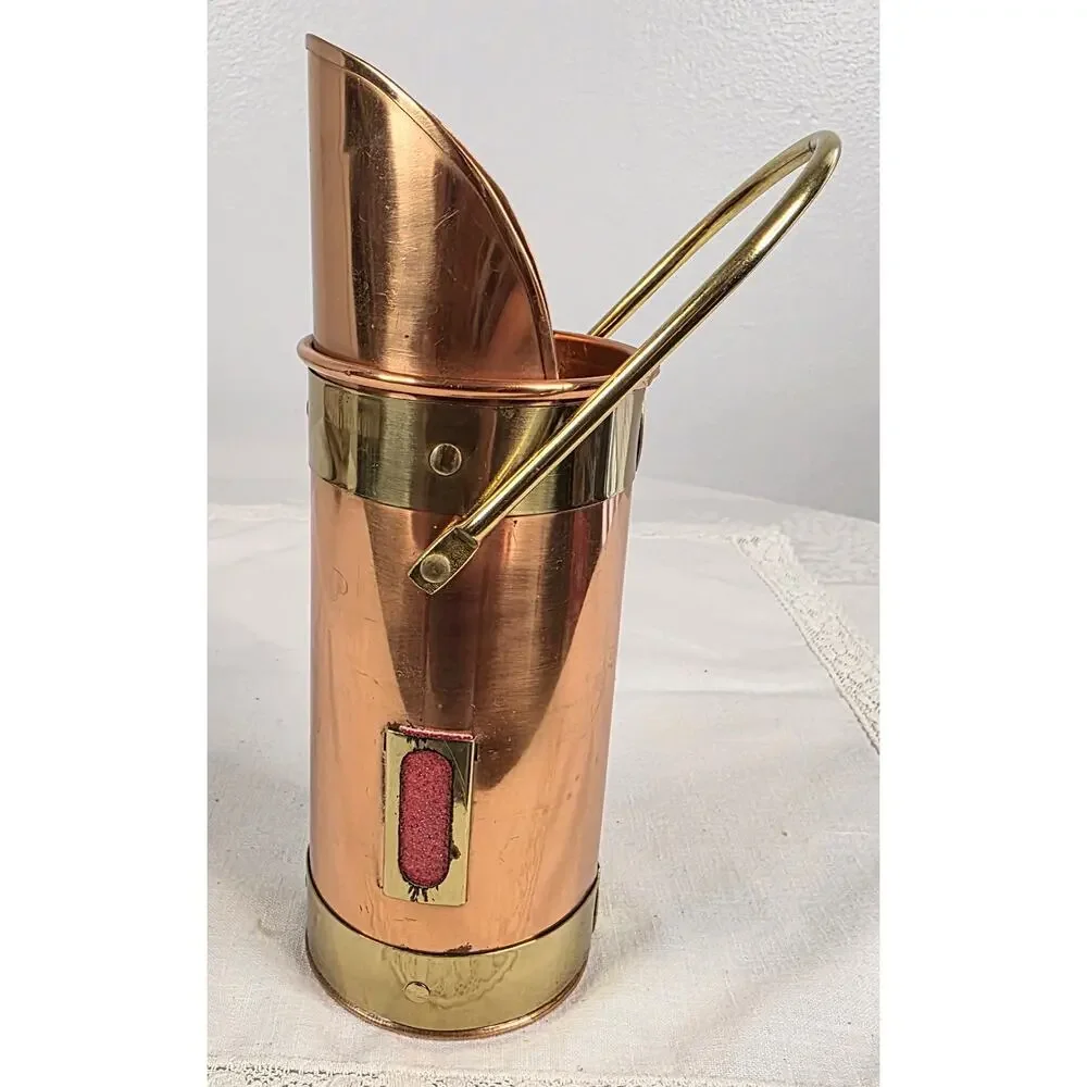 Copper and Brass Long Fireplace Match Stick Holder with Striker Cottagecore